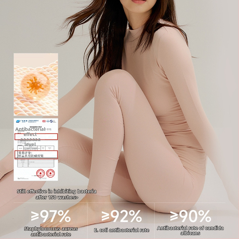 Дамски памучен базов комплект: топ с полувисока яка и дълги панталони, 90–95% памук, 181–200 г/м², топло, антистатично, антипилинг, еднослоен