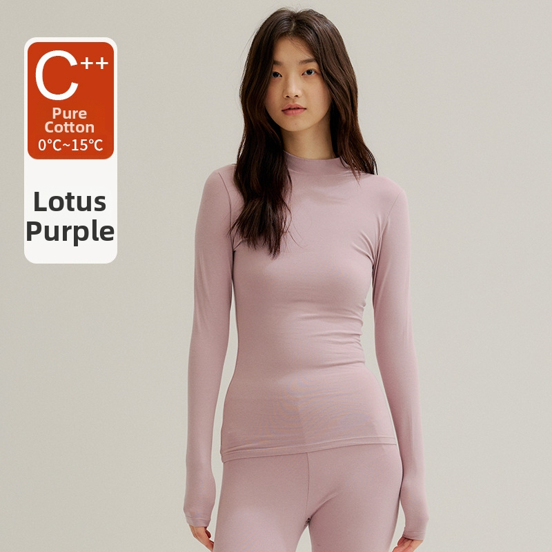 Moterų medvilnės pamatas komplektas: topas su pusiau aukštu kaklu ir ilgomis rankovėmis bei ilgos kelnės, 90–95% medvilnė, 181–200 g/m², šilta, anti-statistinė, anti-piling, vieno sluoksnio