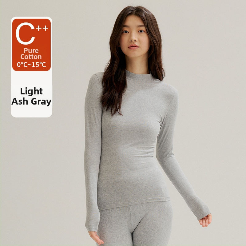 Moterų medvilnės pamatas komplektas: topas su pusiau aukštu kaklu ir ilgomis rankovėmis bei ilgos kelnės, 90–95% medvilnė, 181–200 g/m², šilta, anti-statistinė, anti-piling, vieno sluoksnio