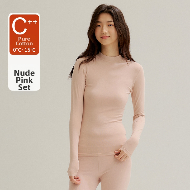 Moterų medvilnės pamatas komplektas: topas su pusiau aukštu kaklu ir ilgomis rankovėmis bei ilgos kelnės, 90–95% medvilnė, 181–200 g/m², šilta, anti-statistinė, anti-piling, vieno sluoksnio
