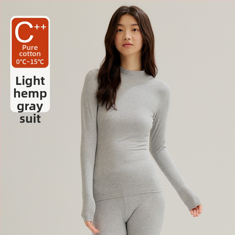 Moterų medvilnės pamatas komplektas: topas su pusiau aukštu kaklu ir ilgomis rankovėmis bei ilgos kelnės, 90–95% medvilnė, 181–200 g/m², šilta, anti-statistinė, anti-piling, vieno sluoksnio