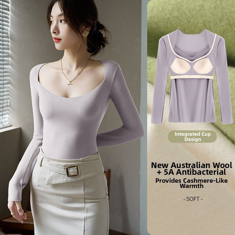 Moteriškas šilumos apatinių komplektas su V kaklu ir įmontuotu krūtinės pagalviu; viskozės audinys; velvetinė įdėklė; storis 251–300 g/m²