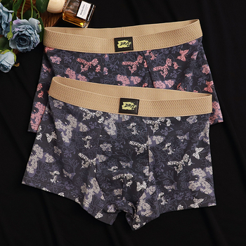 Vyriniai medvilniniai boxeriai su drugelių ir gėlių atspaudu – kvėpuojantys, antibakteriniai, be siūlių, vidutinio juosmens