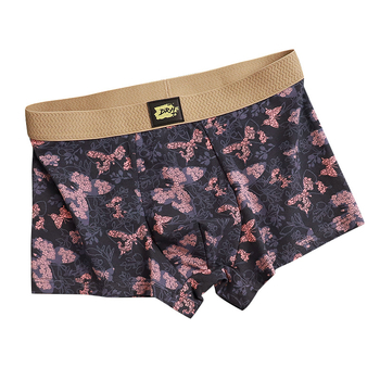 Vyriniai medvilniniai boxeriai su drugelių ir gėlių atspaudu – kvėpuojantys, antibakteriniai, be siūlių, vidutinio juosmens