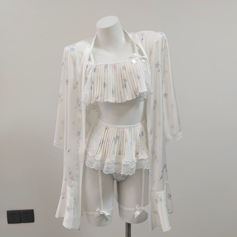 Σεξουαλικό νυχτικό με τιράντες και δαντέλα Ice Silk, V-λαιμός, 3/4 μανίκια, 181–200 g/m²