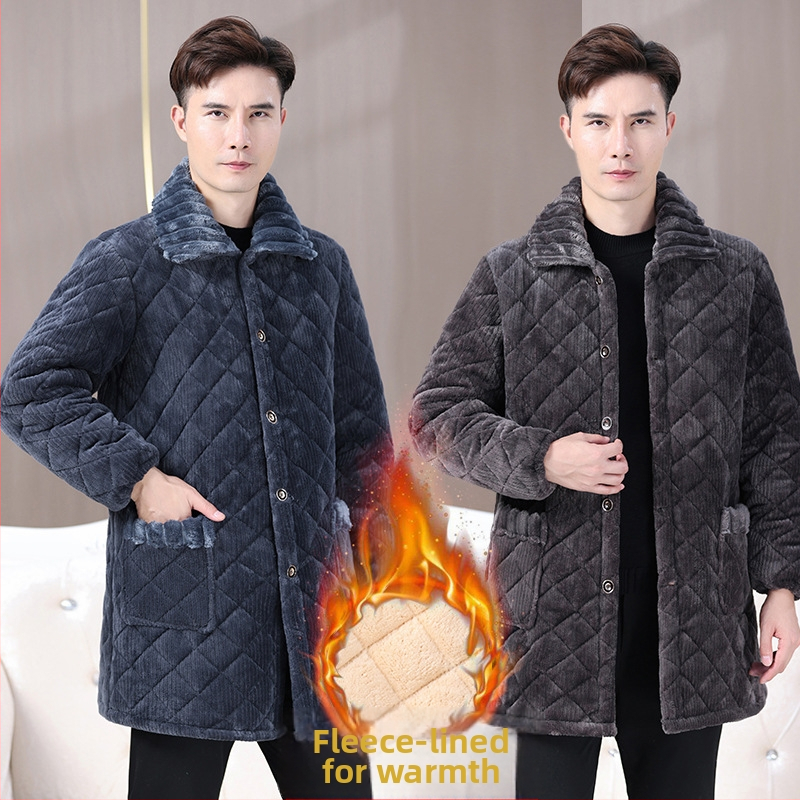 Pyžamový kabát s fleecovou podšívkou, extra hrubá tkanina 501–600 g/m², elastická bavlnená látka s viskóznymi vláknami, štvorcový golier, dlhé rukávy, oversize