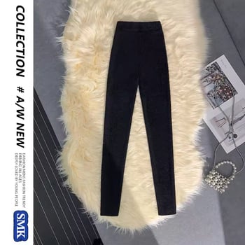 Sieviešu poliestera adīti legingi ar augstu jostu, cieši pieguļošs siluets, 9/10 garums, bieza silta auduma