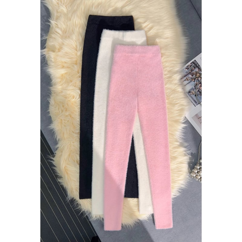 Sieviešu poliestera adīti legingi ar augstu jostu, cieši pieguļošs siluets, 9/10 garums, bieza silta auduma