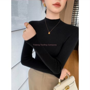 Pulover damă din tricot cu guler semiînalt, croială Slim, mâneci lungi, material tricot poliester