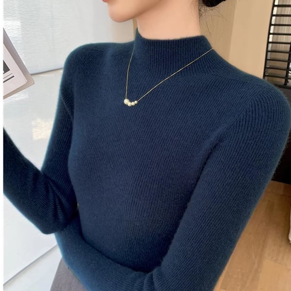 Pulover damă din tricot cu guler semiînalt, croială Slim, mâneci lungi, material tricot poliester