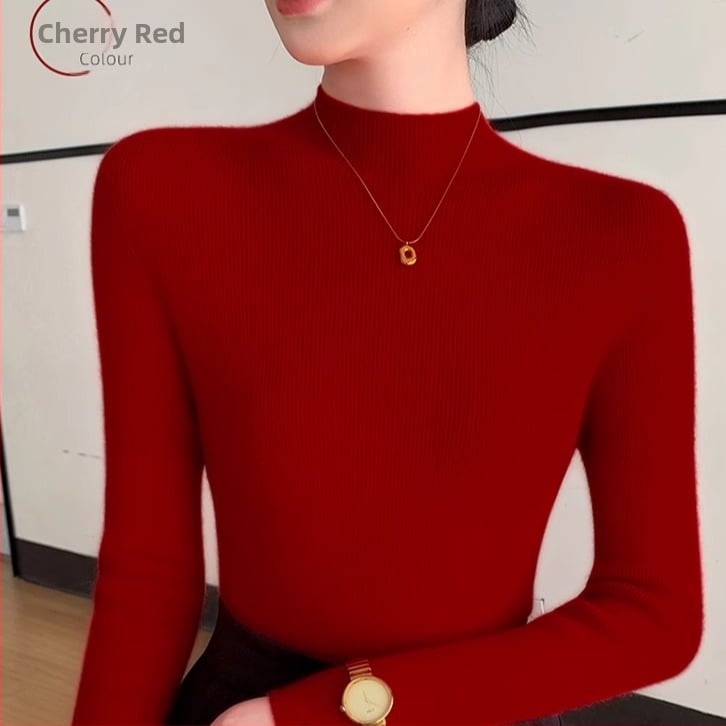 Pulover damă din tricot cu guler semiînalt, croială Slim, mâneci lungi, material tricot poliester