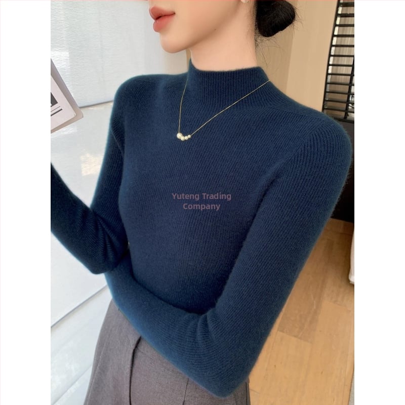 Pulover damă din tricot cu guler semiînalt, croială Slim, mâneci lungi, material tricot poliester