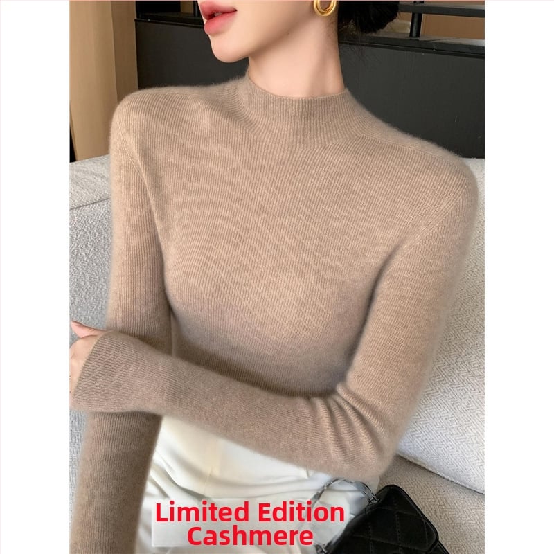 Pulover damă din tricot cu guler semiînalt, croială Slim, mâneci lungi, material tricot poliester