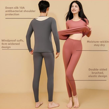 Unisex terminis komplektas iš Down Silk, be siūlių, apvali kaklo, ilgos rankovės, storis 251-300 g/m2, tinka kaip pagrindinis sluoksnis arba išorinis drabužis