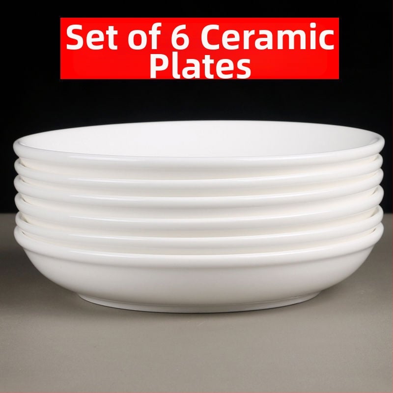 Керамични чинии за хранене – кръгли, модерен минималистичен стил, комплект от 6 за хотели и ресторанти