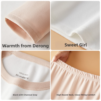 Dvipusis šilumos komplektas paauglių mergaitėms: viršus su apvaliu kaklu ir ilgomis rankovėmis + kelnės, viduje pūkuota flisa, fliso audinys, storis 181–200 g/m²