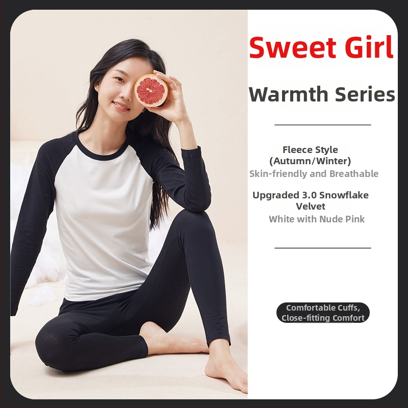 Dvipusis šilumos komplektas paauglių mergaitėms: viršus su apvaliu kaklu ir ilgomis rankovėmis + kelnės, viduje pūkuota flisa, fliso audinys, storis 181–200 g/m²