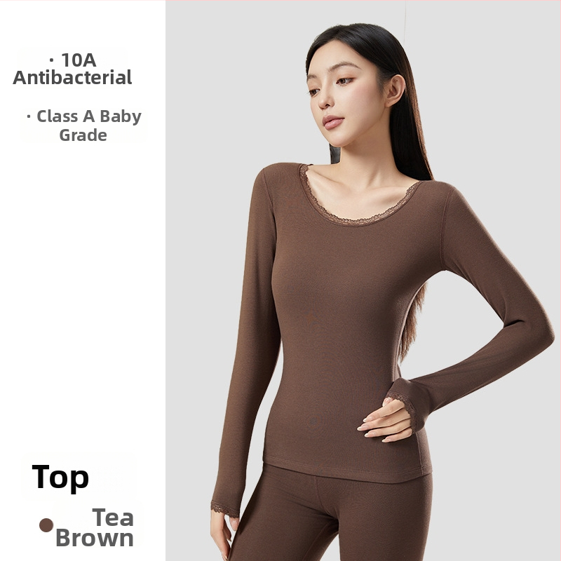 Moteriškas akrilo terminis komplektas su antibakteriniu poveikiu; šiluma storas 201-250 g/m2 su veluro pamušalu; viršus megztinis su ilgomis rankovėmis; apačia kelnes; pagrindinis pluošto kiekis 30-50%.