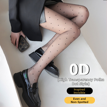 Șosete pentru femei cu model cu buline și fundă, ultra-subțiri, denier 0D, poliester 50-70%, anti-snag și absorbția transpirației