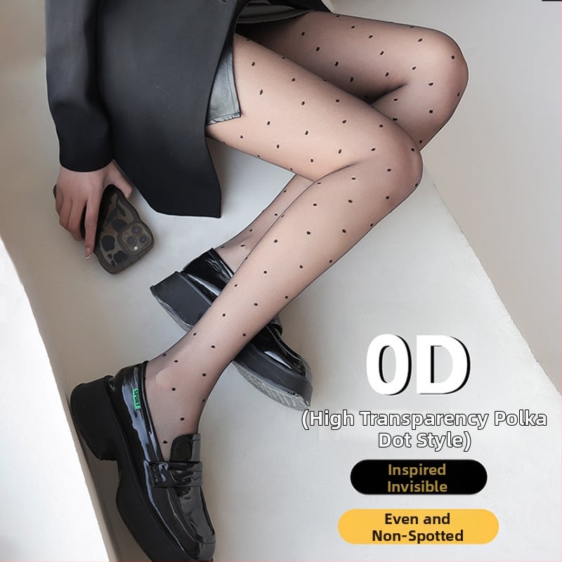 Șosete pentru femei cu model cu buline și fundă, ultra-subțiri, denier 0D, poliester 50-70%, anti-snag și absorbția transpirației