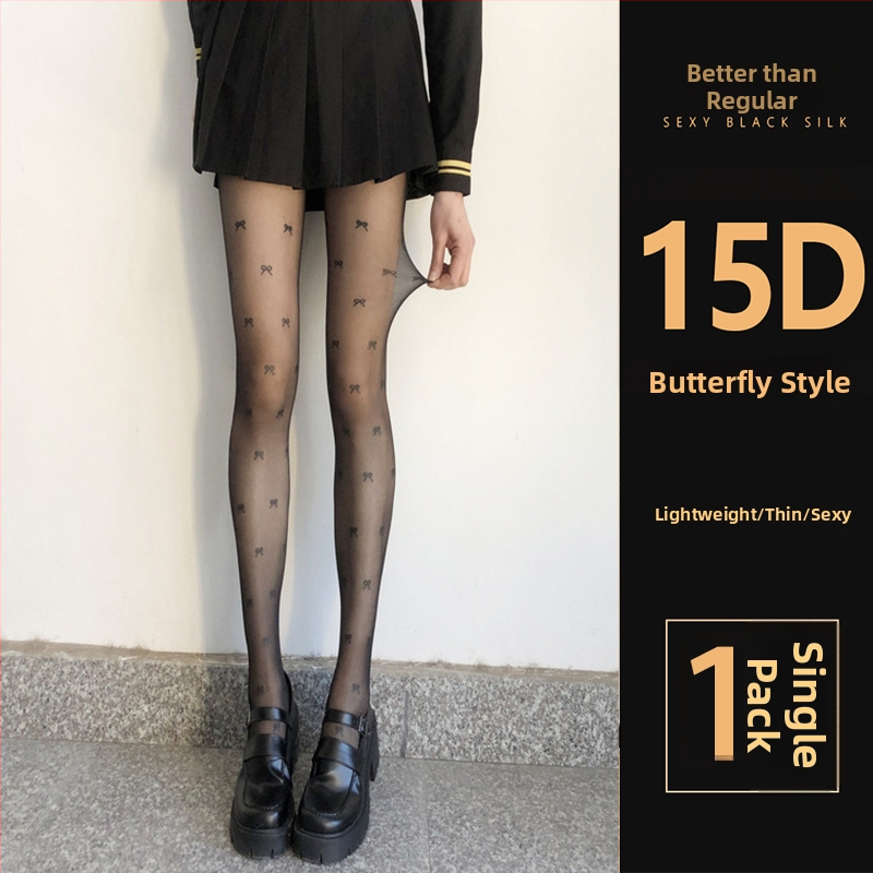 Șosete pentru femei cu model cu buline și fundă, ultra-subțiri, denier 0D, poliester 50-70%, anti-snag și absorbția transpirației