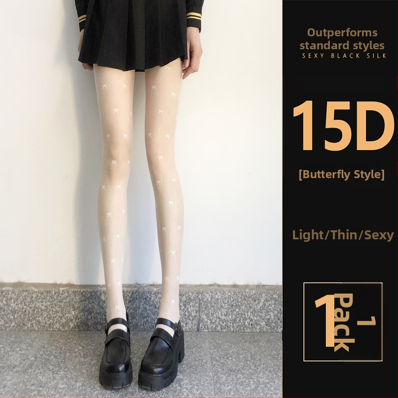 Șosete pentru femei cu model cu buline și fundă, ultra-subțiri, denier 0D, poliester 50-70%, anti-snag și absorbția transpirației