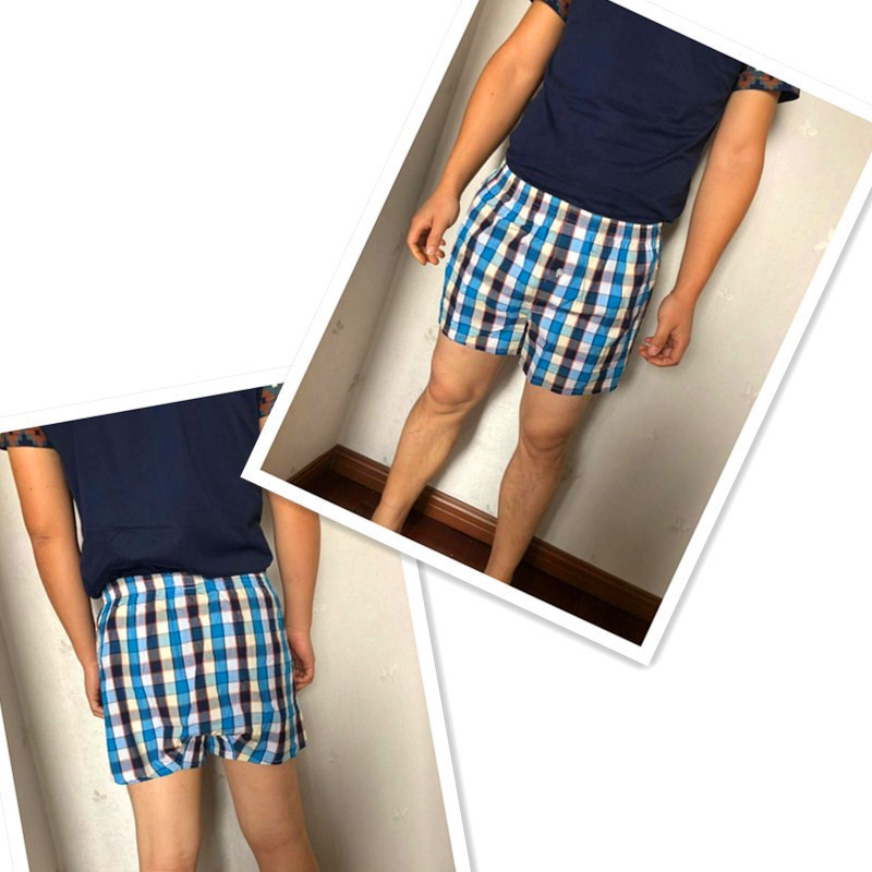 Мъжки памучни шорти с райета и каре, със средна талия, дължина три четвърти, бързосъхнещи и дишащи