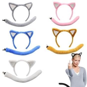 Kopča za kosu s mačjim ušima i krznenim repom, cosplay set za odrasle, proljeće 2024