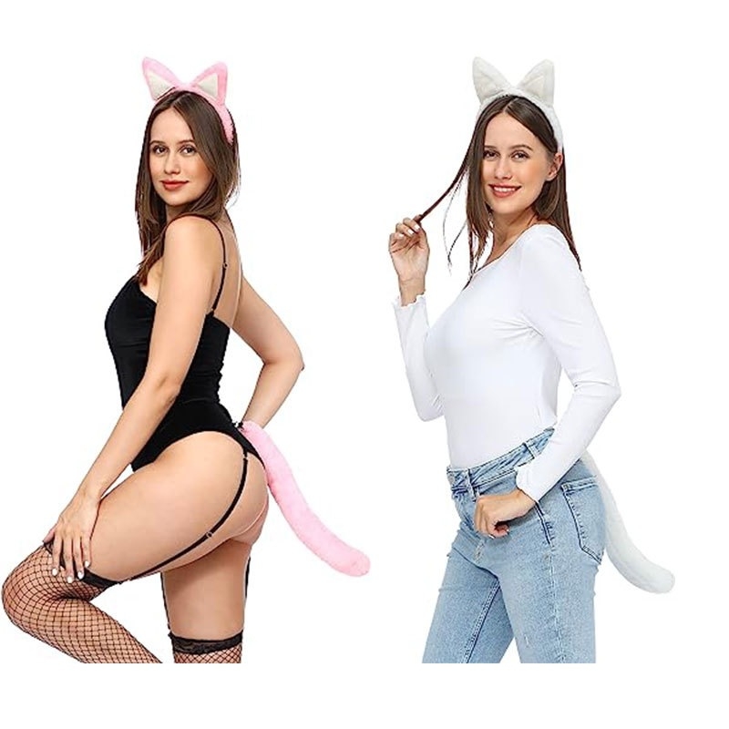 Kopča za kosu s mačjim ušima i krznenim repom, cosplay set za odrasle, proljeće 2024