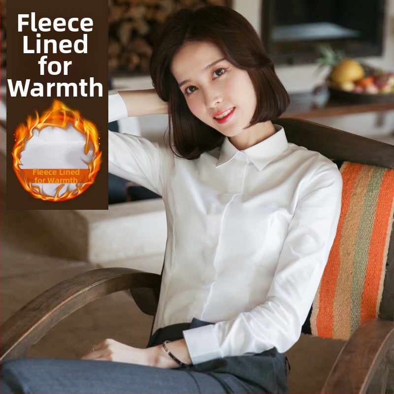 Fleece-alapú béléssel ellátott hosszú ujjú ing, pamut-poliészter keverék, szűk fazon, V-nyakú gallér, professzionális munkaruházat