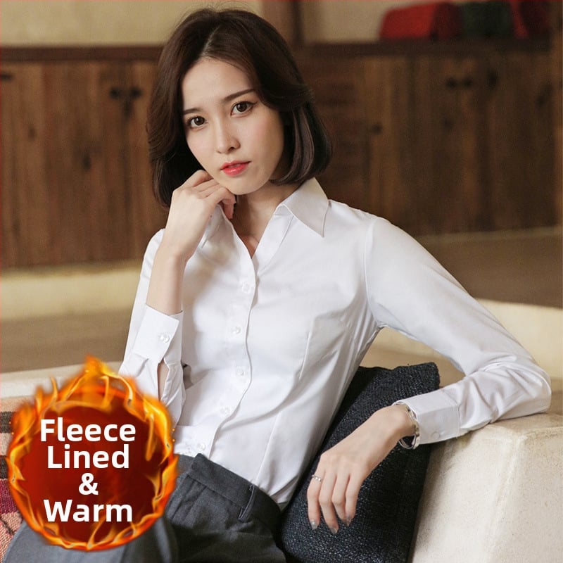 Fleece-alapú béléssel ellátott hosszú ujjú ing, pamut-poliészter keverék, szűk fazon, V-nyakú gallér, professzionális munkaruházat