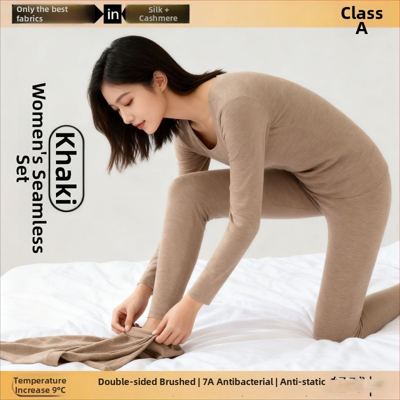 Unisex kasmyro terminis apatinis komplektas – fliso pamušalas, antibakterinis ir šildojošas; dviejų sluoksnių be siūlių viršūnė su apvaliu kaklu ir ilgomis rankovėmis, kelnės