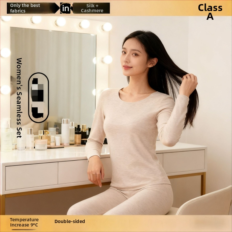 Unisex kasmyro terminis apatinis komplektas – fliso pamušalas, antibakterinis ir šildojošas; dviejų sluoksnių be siūlių viršūnė su apvaliu kaklu ir ilgomis rankovėmis, kelnės