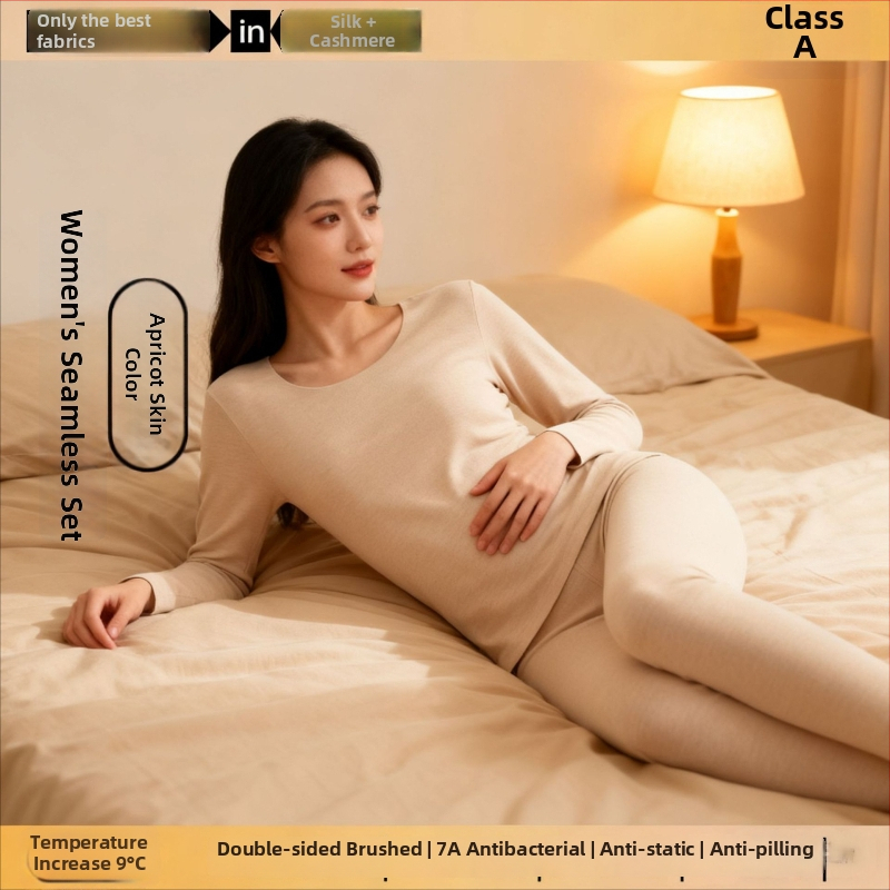 Unisex kasmyro terminis apatinis komplektas – fliso pamušalas, antibakterinis ir šildojošas; dviejų sluoksnių be siūlių viršūnė su apvaliu kaklu ir ilgomis rankovėmis, kelnės