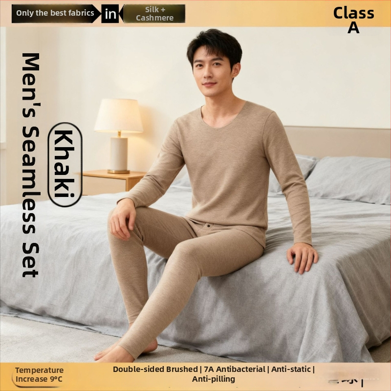 Unisex kasmyro terminis apatinis komplektas – fliso pamušalas, antibakterinis ir šildojošas; dviejų sluoksnių be siūlių viršūnė su apvaliu kaklu ir ilgomis rankovėmis, kelnės