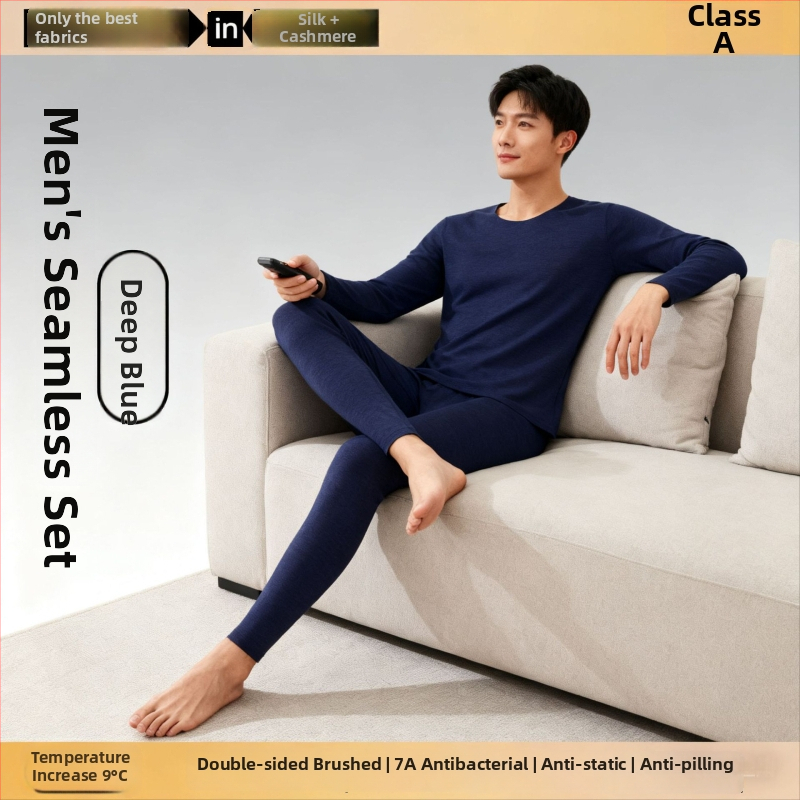 Unisex kasmyro terminis apatinis komplektas – fliso pamušalas, antibakterinis ir šildojošas; dviejų sluoksnių be siūlių viršūnė su apvaliu kaklu ir ilgomis rankovėmis, kelnės