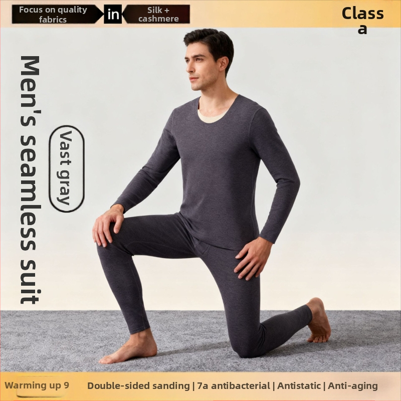 Unisex kasmyro terminis apatinis komplektas – fliso pamušalas, antibakterinis ir šildojošas; dviejų sluoksnių be siūlių viršūnė su apvaliu kaklu ir ilgomis rankovėmis, kelnės