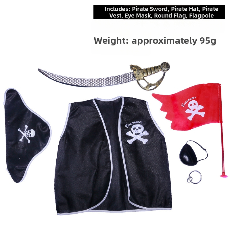 Halloween pirátsky cosplay set: očná maska, pištoľ a pirátska čiapka – polyester, šitie, rekvizity na make-up kostým