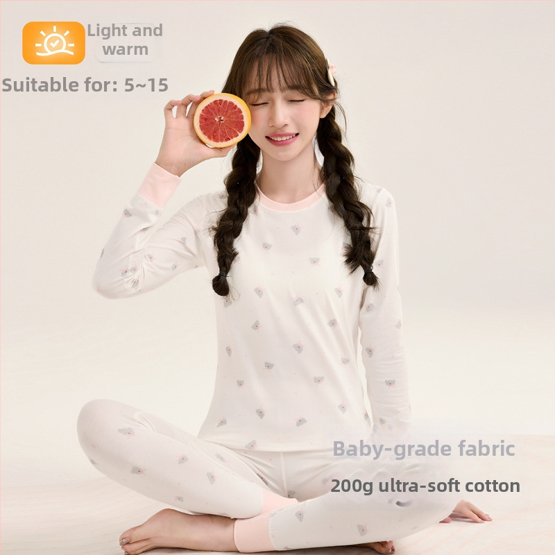 Moteriškas šilto pižamos komplektas iš super minkštos medvilnės rudens–žiemos sezonui, gyvūnų raštas, apvalus kaklas, ilgos rankovės, ilgos kelnės