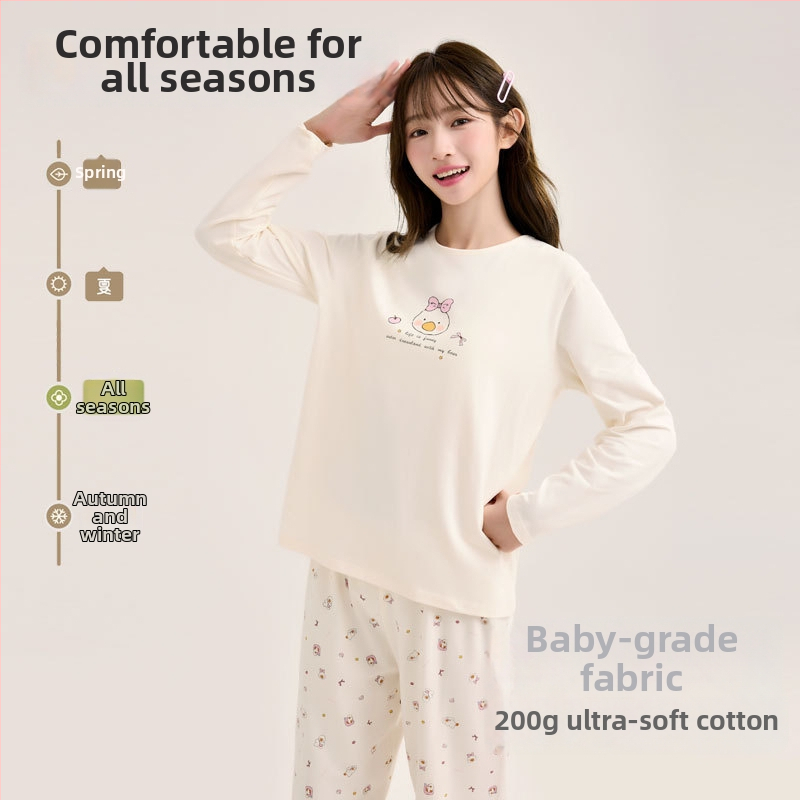 Moteriškas šilto pižamos komplektas iš super minkštos medvilnės rudens–žiemos sezonui, gyvūnų raštas, apvalus kaklas, ilgos rankovės, ilgos kelnės