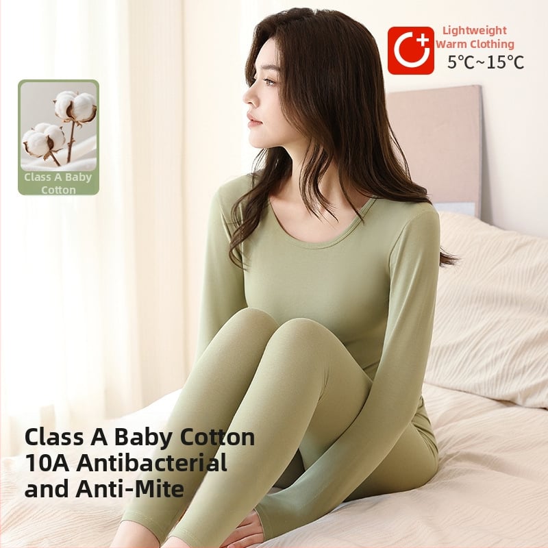Moteriškas medvilninis terminis komplektas su ilgomis rankovėmis viršutiniam drabužiui ir kelnioms, antibakterinis, kvėpuojantis, išlaiko šilumą, 95–100% medvilnė, vidutinio storio 181–200 g/m²