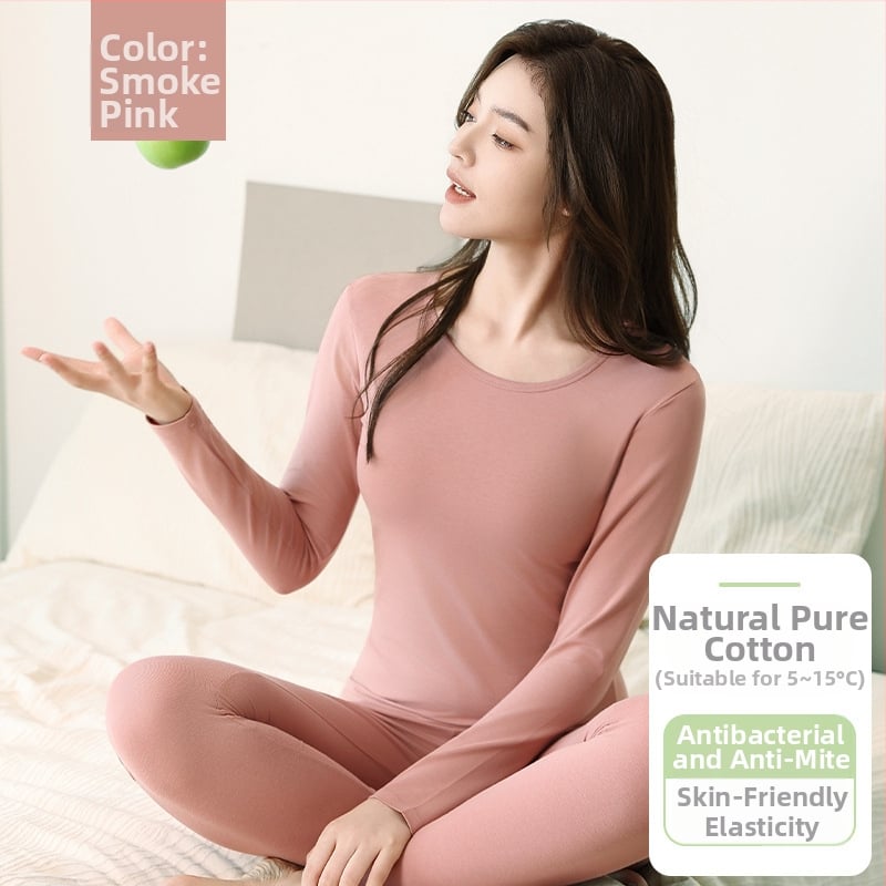 Moteriškas medvilninis terminis komplektas su ilgomis rankovėmis viršutiniam drabužiui ir kelnioms, antibakterinis, kvėpuojantis, išlaiko šilumą, 95–100% medvilnė, vidutinio storio 181–200 g/m²