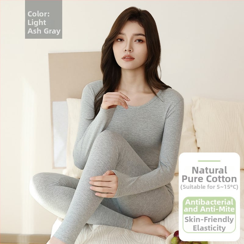 Moteriškas medvilninis terminis komplektas su ilgomis rankovėmis viršutiniam drabužiui ir kelnioms, antibakterinis, kvėpuojantis, išlaiko šilumą, 95–100% medvilnė, vidutinio storio 181–200 g/m²