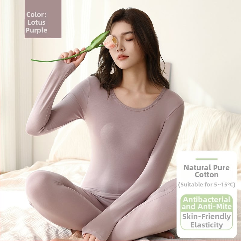 Moteriškas medvilninis terminis komplektas su ilgomis rankovėmis viršutiniam drabužiui ir kelnioms, antibakterinis, kvėpuojantis, išlaiko šilumą, 95–100% medvilnė, vidutinio storio 181–200 g/m²