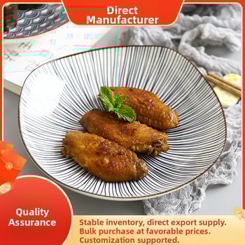 Farfurie pătrată din porțelan cu model sub glazură, stil Nordic simplu, compatibil cu microunde, posibilitate de personalizare cu logo