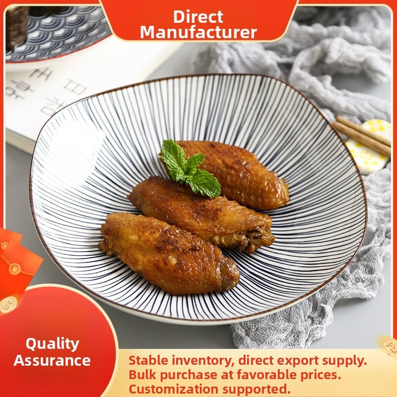 Farfurie pătrată din porțelan cu model sub glazură, stil Nordic simplu, compatibil cu microunde, posibilitate de personalizare cu logo