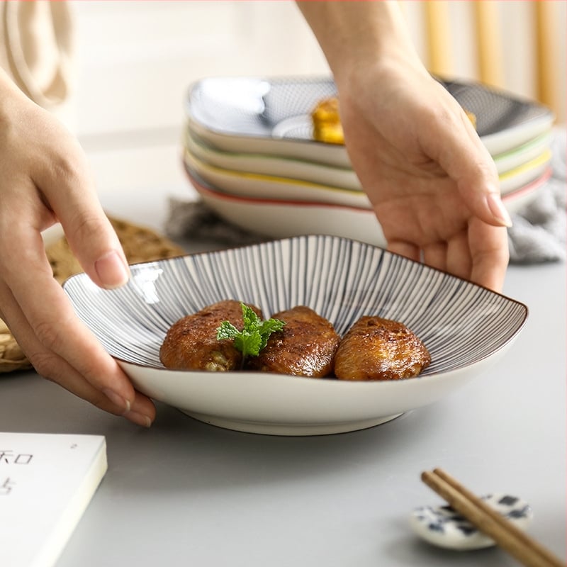 Farfurie pătrată din porțelan cu model sub glazură, stil Nordic simplu, compatibil cu microunde, posibilitate de personalizare cu logo