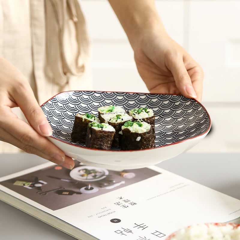 Farfurie pătrată din porțelan cu model sub glazură, stil Nordic simplu, compatibil cu microunde, posibilitate de personalizare cu logo