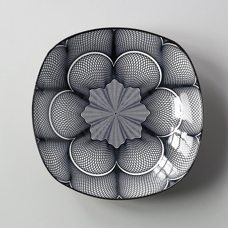 Farfurie pătrată din porțelan cu model sub glazură, stil Nordic simplu, compatibil cu microunde, posibilitate de personalizare cu logo