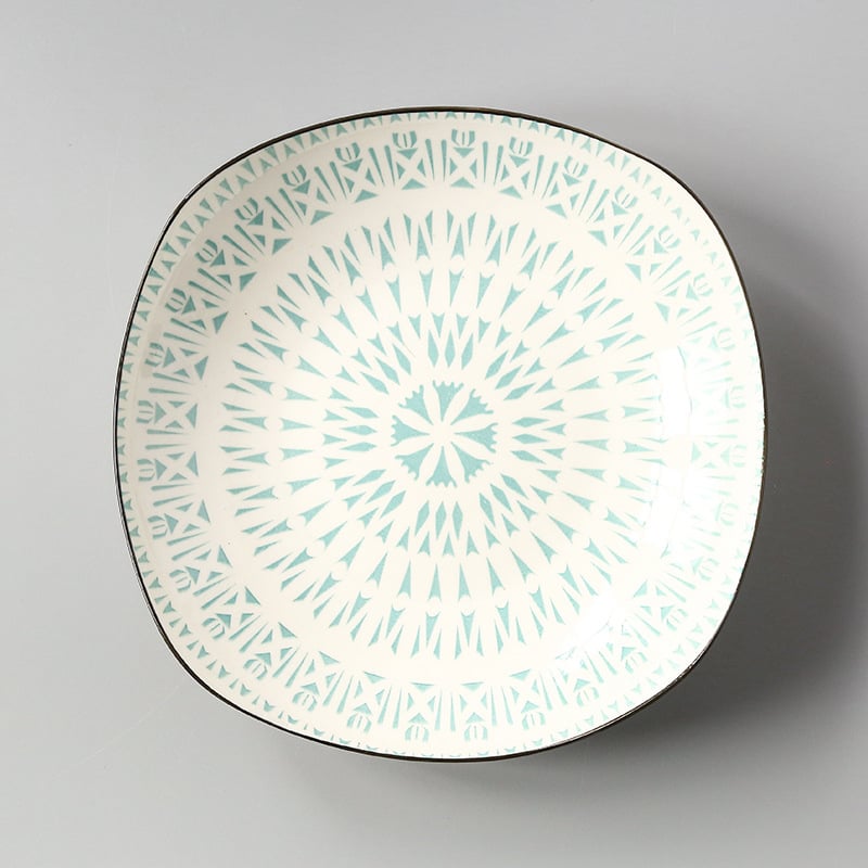 Farfurie pătrată din porțelan cu model sub glazură, stil Nordic simplu, compatibil cu microunde, posibilitate de personalizare cu logo